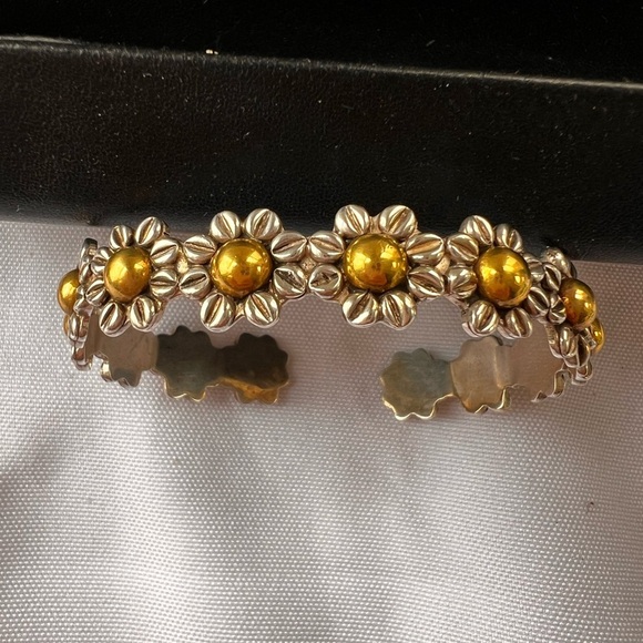 Sunshine gold silver 925 Solid Sterling Cuff Bracelet heavy Mexico - Picture 1 of 7